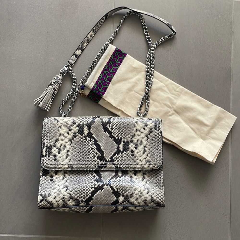 Tory Burch leather snake print shoulder bag
